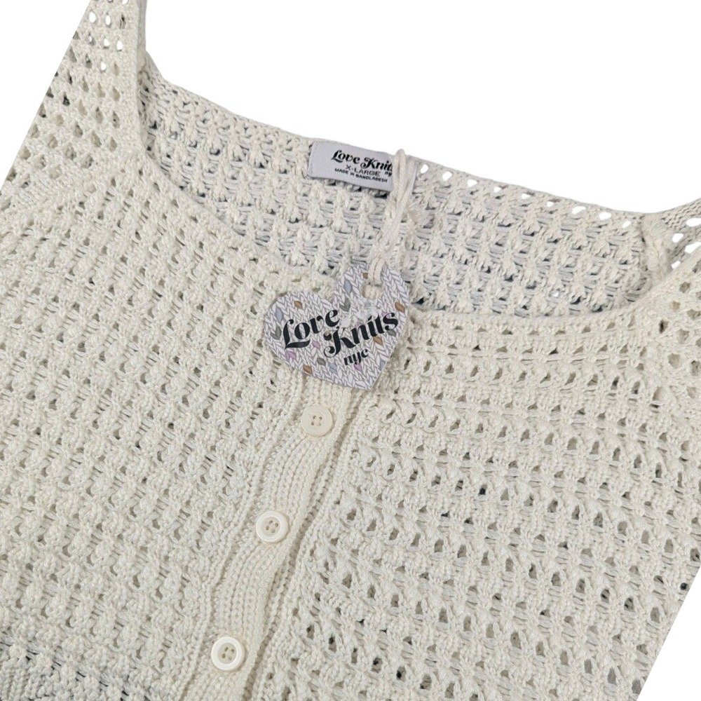 Love Knits NYC Women Cream Crochet Cropped Top XL Square Neck SDS24-40031